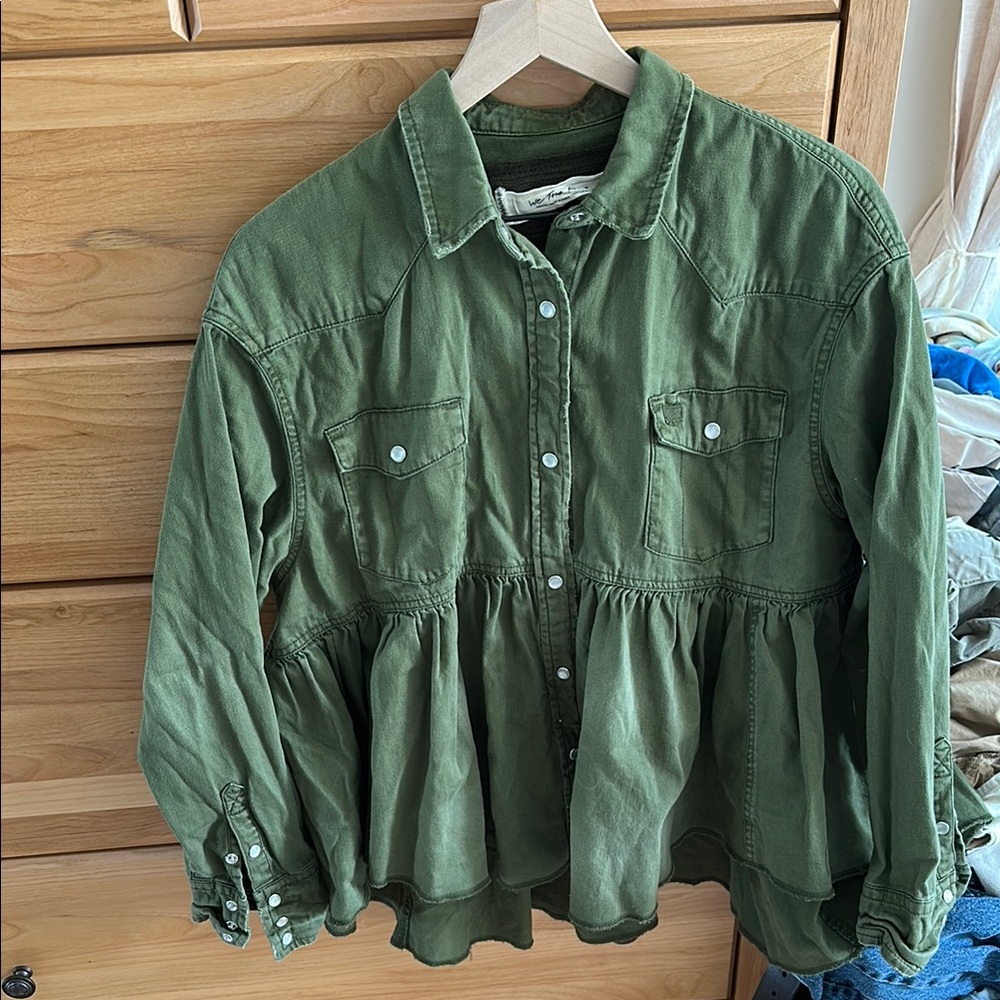 Free people army green peplum shirt jacket